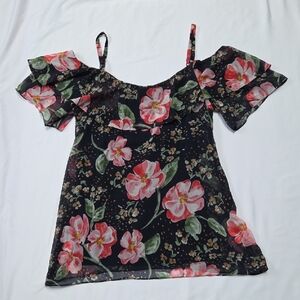 CAbi # 5220 Floral Cold Shoulder Top